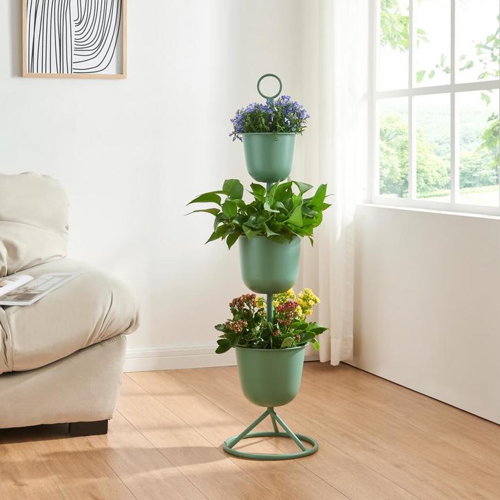 Plantenstandaard Alphen 3 bloempotten 110x28 cm groen [en.ca, Tuin en Terras, Bloembakken en Plantenbakken, Verzenden