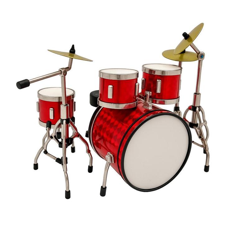 Baby mini  drumstel rood 10 cm hoog - schaal ca. 1:10, Verzamelen, Muziek, Artiesten en Beroemdheden, Pop, Beeldje of Miniatuur