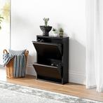Schoenenkast Sokndal 2 kleppen zwart 71x50x15 cm [en.casa], Huis en Inrichting, Kasten | Schoenenkasten, Verzenden, Nieuw