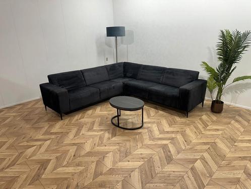 Antraciet Velvet Hoekbank ~ Vaste Kussens, Huis en Inrichting, Banken | Bankstellen, Ophalen of Verzenden