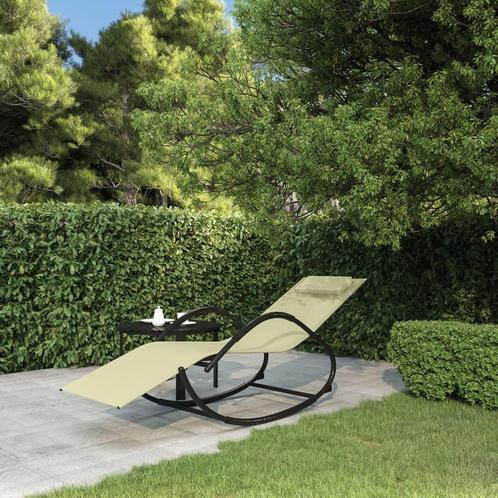 vidaXL Ligbed schommelend staal en textileen crèmekleurig, Tuin en Terras, Ligbedden, Nieuw, Verzenden