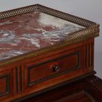 Frans cilinderbureautje in donker mahonie met donkerblauw le, Ophalen of Verzenden