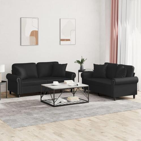 vidaXL 2-delige Loungeset met kussens kunstleer zwart, Huis en Inrichting, Banken | Bankstellen, Nieuw, Leer, Vierpersoons of meer