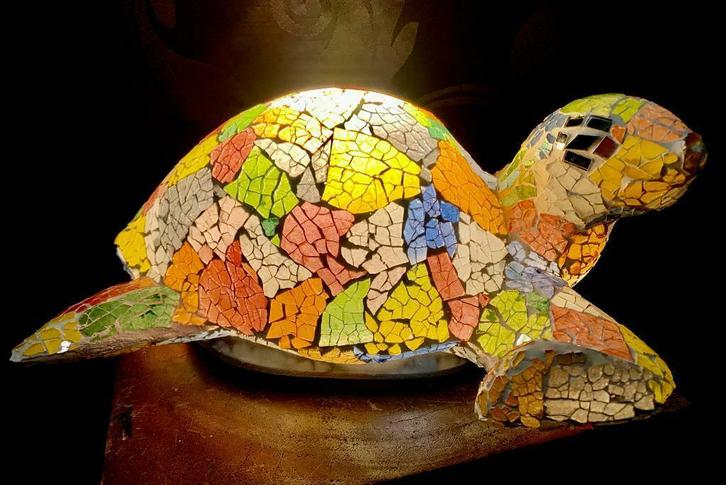 Schildpad / Turtle glas mozaïek lamp NIEUW! 100%handwerk €59, Huis en Inrichting, Lampen | Tafellampen, Nieuw, Glas, Minder dan 50 cm