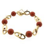 18 Krt. Gouden armband met bloedkoraal, Antiek | 19 cm, Sieraden, Tassen en Uiterlijk, Armbanden, Gebruikt, Overige kleuren, Ophalen of Verzenden