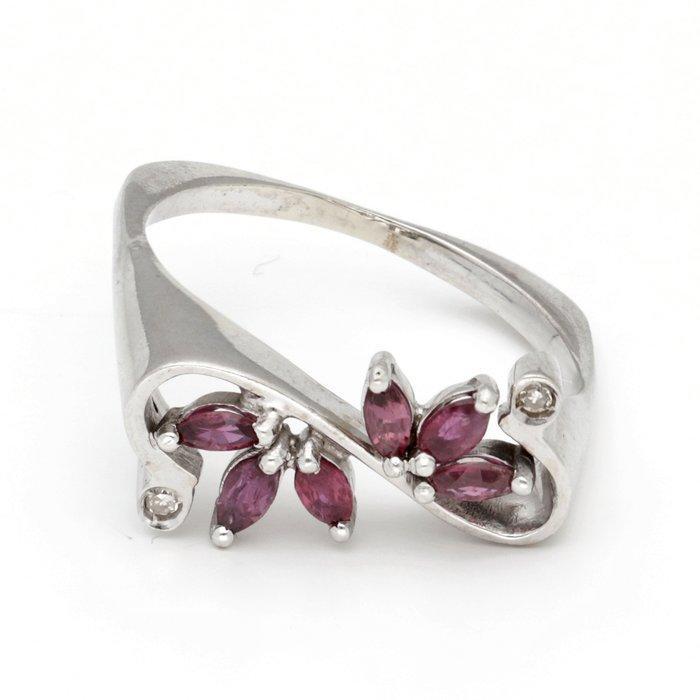 Ring - 18 karaat Witgoud Robijn - Diamant, Sieraden, Tassen en Uiterlijk, Ringen