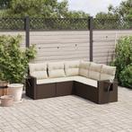 vidaXL 5-delige Loungeset met kussens poly rattan bruin, Verzenden, Nieuw, Rotan, Loungeset