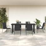 vidaXL 7-delige Tuinset textileen en staal zwart, Verzenden, 6 zitplaatsen, Nieuw, Rvs