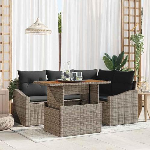 vidaXL Tuin Eetset met kussen met kussen Grijs, Bruin 100 x, Tuin en Terras, Tuinsets en Loungesets, Nieuw, Rotan, Verzenden