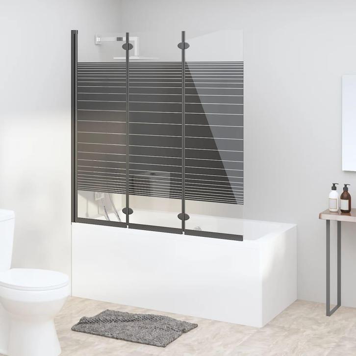 vidaXL Douchewand inklapbaar 3 panelen 130x130 cm ESG zwart, Doe-het-zelf en Verbouw, Sanitair, Nieuw, Verzenden