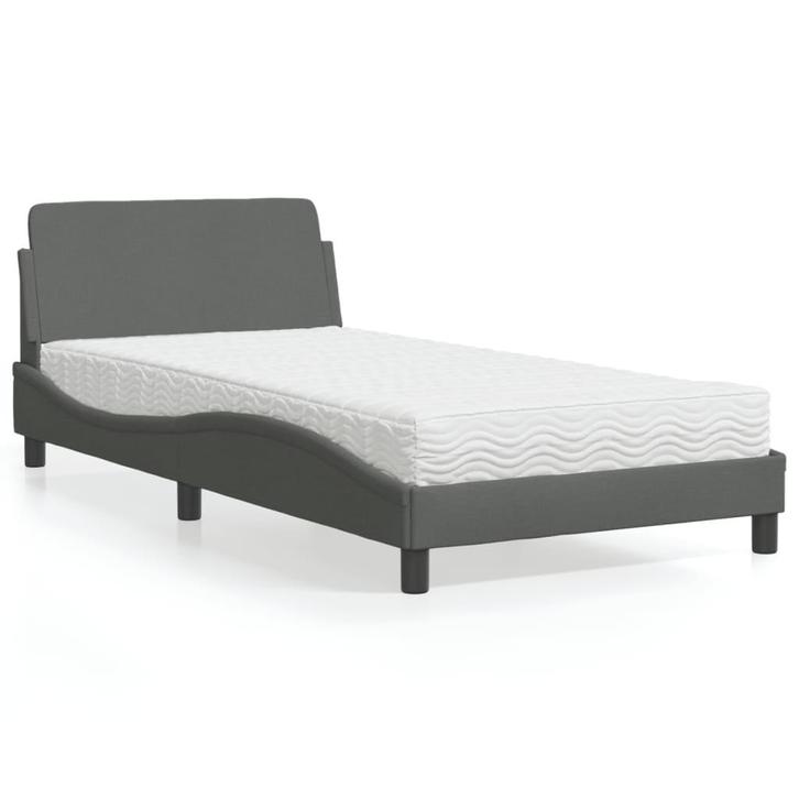 vidaXL Bed met matras Dover stof donkergrijs 100x200 cm, Huis en Inrichting, Slaapkamer | Bedden, 100 cm, 200 cm, Grijs, Eenpersoons
