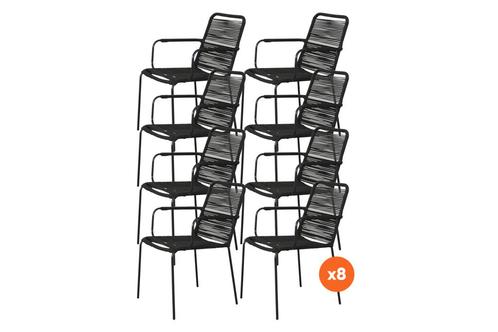 VDG Set van 8 - Denver Rope stapelbare stoel - Zwart, Tuin en Terras, Tuinsets en Loungesets, Nieuw, Overige materialen, Verzenden