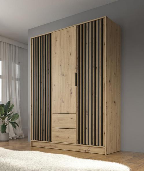 Kledingkast Eiken Zwart 155x51x200 Garderobekast, Huis en Inrichting, Kasten | Vitrinekasten, 50 tot 75 cm, Nieuw, 200 cm of meer