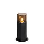 Staande buitenlamp zwart met smoke kap zeshoek 30 cm -, Tuin en Terras, Buitenverlichting, Nieuw, Minder dan 50 watt