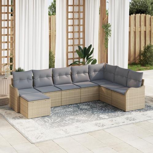 vidaXL 8-delige Tuinbankenset met kussens poly rattan beige, Tuin en Terras, Tuinsets en Loungesets, Nieuw, Rotan, Verzenden