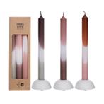 Kaarsen pink- olive dip dye taper candle h.24 set 3 25mm, Nieuw, Ophalen of Verzenden