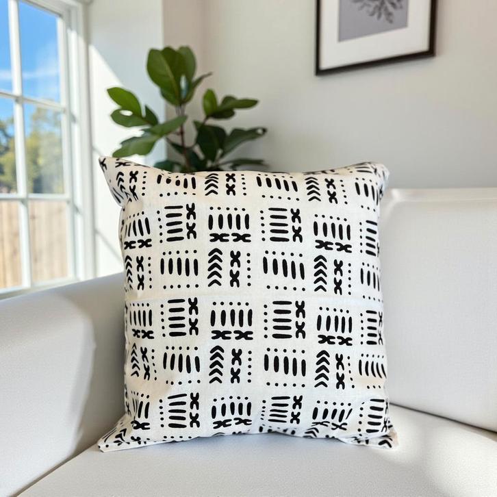 Afrikaans kussen | Witte mud - Sierkussen 45x45 - 100% Katoe, Huis en Inrichting, Woonaccessoires | Kussens, Nieuw, Ophalen of Verzenden