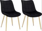 2x eetkamerstoelen - zwart met goud - fluweel metaal - set, Verzenden, Nieuw