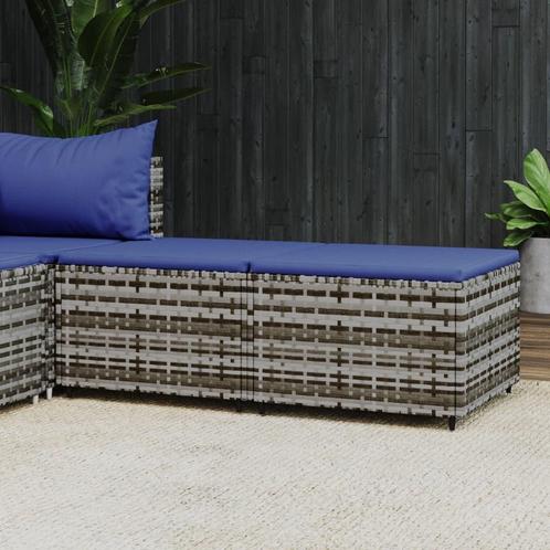 vidaXL Voetensteunen 2 st met kussens poly rattan grijs, Tuin en Terras, Tuinsets en Loungesets, Nieuw, Rotan, Verzenden