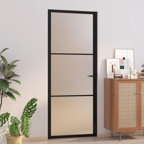 vidaXL Binnendeur 83x201,5 cm matglas en aluminium zwart, Doe-het-zelf en Verbouw, Deuren en Horren, Nieuw, Verzenden