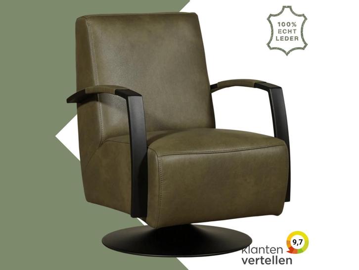 Leren draaifauteuil Mood - Granada Moss (olijf/groen) -, Huis en Inrichting, Fauteuils, 50 tot 75 cm, 75 tot 100 cm, Nieuw, Leer