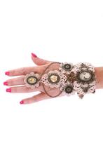 Armband Kant Creme met Ring Great Gatsby Roaring Twenties 3, Kunststof, Verstelbaar, Wit, Nieuw