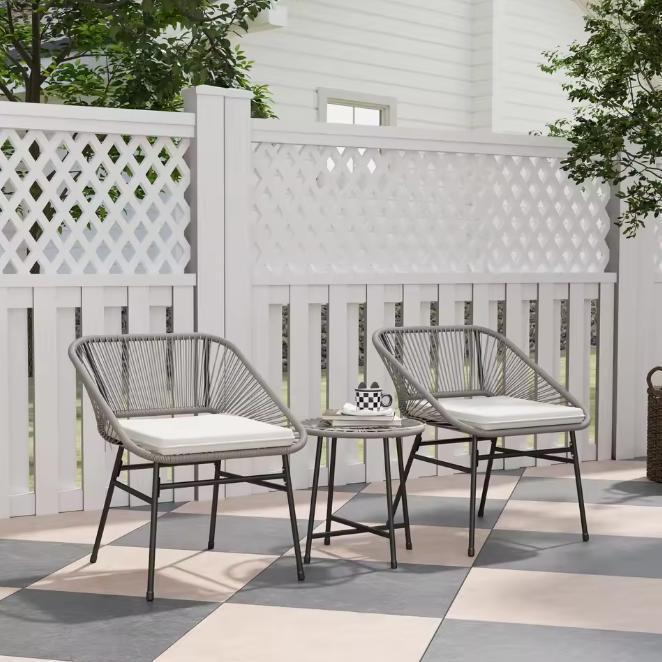 Polyrotan 2-persoons Balkonset met Stoelen, Tafel, Kussens, Tuin en Terras, Tuinstoelen, Nieuw, Verzenden
