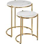 Bijzettafel Ellsa, marmeren blad, stalen frame - wit/goud, S, Verzenden, Nieuw