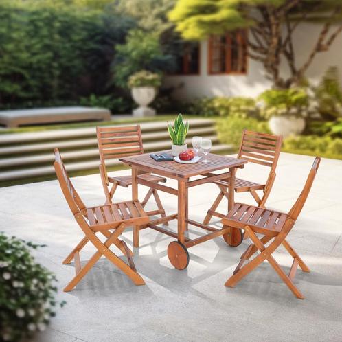 Tuinset Ancarano 5-delig tuintafel met 4 tuinstoelen houtkle, Tuin en Terras, Tuinsets en Loungesets, Nieuw, Verzenden