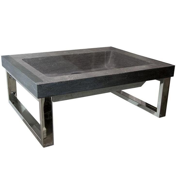 Hardsteen wastafel zwart op RVS beugels, Huis en Inrichting, Badkamer | Badkamermeubels, Nieuw, Verzenden