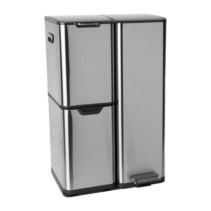 Pedaalemmer 3 vakken -  zilver - 60 liter, Huis en Inrichting, Woonaccessoires | Prullenbakken, Verzenden
