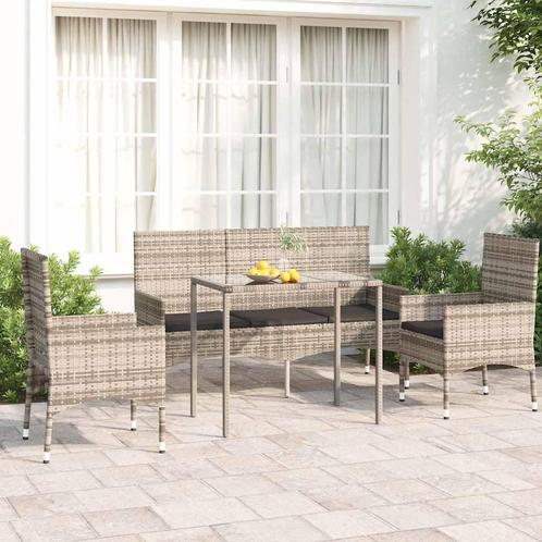 vidaXL 4-delige Loungeset met kussens poly rattan grijs, Tuin en Terras, Tuinsets en Loungesets, Loungeset, Nieuw, 4 zitplaatsen