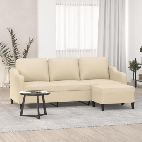 vidaXL Driezitsbank met voetenbank 180 cm stof crèmekleurig, Huis en Inrichting, Banken | Bankstellen, Nieuw, 150 tot 200 cm, Stof