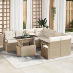 vidaXL 9-delige tuinset met kussens in beige poly rattan, Tuin en Terras, Verzenden, Nieuw, Rotan, Tuinset