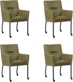 Set van 4 Olijfgroene leren moderne eetkamerstoelen - Vintag, Huis en Inrichting, Overige kleuren, Nieuw, Leer, Ophalen of Verzenden