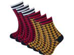 6 Paar meisjes sokken - Pied de poule motief - Rood/Oker, Verzenden, Nieuw