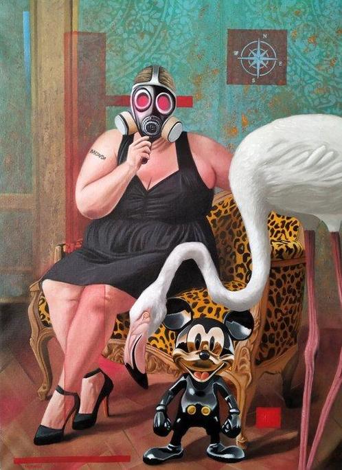Paco Guzman - El salón de los simulacros XL No Reserve, Antiek en Kunst, Kunst | Schilderijen | Modern