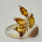 Ring met natuurlijke citrien en natuurlijke granaat. - Ring, Antiek en Kunst