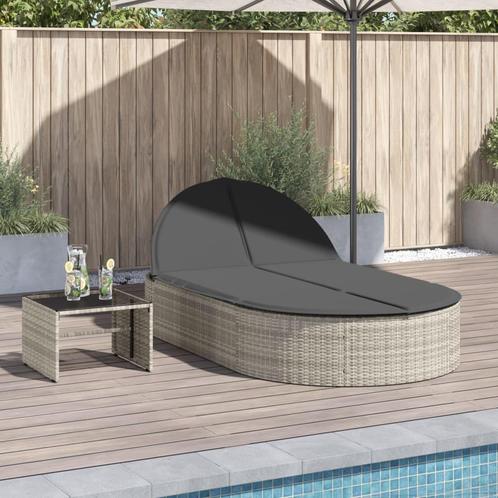 vidaXL Ligbed 2-persoons met kussens poly rattan lichtgrijs, Tuin en Terras, Ligbedden, Nieuw, Verzenden