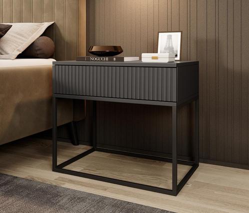Meubella Nachtkastje antraciet 60 cm lade metalen onderstel, Huis en Inrichting, Slaapkamer | Nachtkastjes, Nieuw, Verzenden