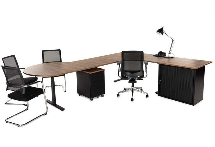 Hoekbureau  vergaderstuk TUBE zwart-cognac walnoten 240x160, Zakelijke goederen, Kantoor en Winkelinrichting | Kantoormeubilair en Inrichting
