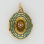 Medaillon - 14 karaat Geel goud - Parel - Emaille, Sieraden, Tassen en Uiterlijk, Antieke sieraden