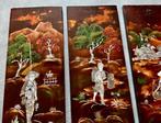 Set van 4 Vietnamese houten lakpanelen met parelmoer –, Antiek en Kunst