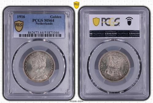 Koningin Wilhelmina 1 gulden 1916 MS64 PCGS gecertificeerd, Postzegels en Munten, Munten | Nederland, Losse munt, 1 gulden, Koningin Wilhelmina