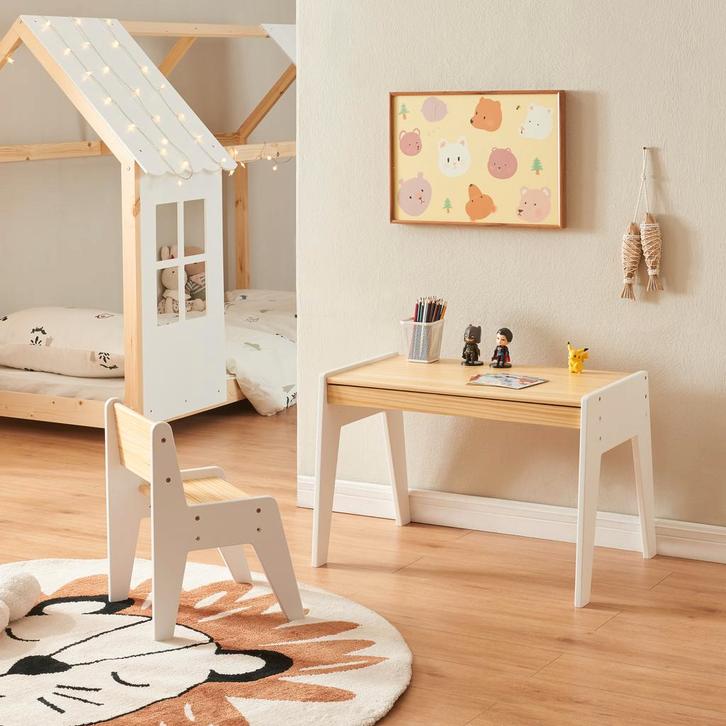 Kindertafel met kinderstoel Skinnskatteberg naturel en wit [, Kinderen en Baby's, Kinderkamer | Tafels en Stoelen, Verzenden
