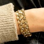 Vintage gouden brede schakel armband | 20 cm, Ophalen of Verzenden, Gebruikt, Overige kleuren, Goud