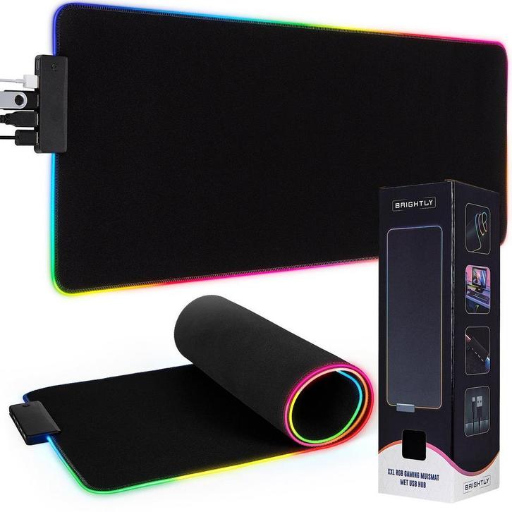 Brightly® 4-in-1 RGB Gaming Muismat XXL - USB Hub, Computers en Software, Muismatten, Gaming muismat, Nieuw, Verzenden