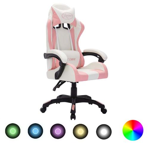 vidaXL Racestoel met RGB LED-verlichting kunstleer roze en, Huis en Inrichting, Bureaus, Nieuw, Verzenden