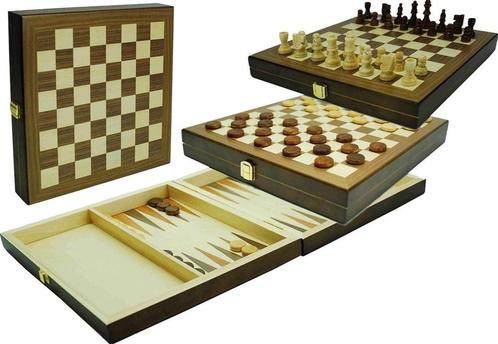 Schaak-Dam-Backgammon Cassette 29x29cm | HOT Games -, Hobby en Vrije tijd, Gezelschapsspellen | Bordspellen, Nieuw, Verzenden