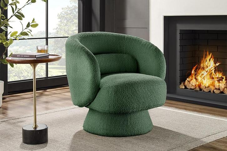 Draaibare design fauteuil BOSSA NOVA 80cm mosgroen bouclé -, Huis en Inrichting, Fauteuils, Ophalen of Verzenden